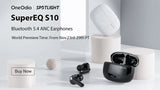 Wireless earbuds with a charging case, showcasing the OneOdio SuperEQ S10 product.