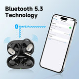 Wireless earbuds with a charging case next to a smartphone, illustrating Bluetooth 5.3 connectivity.