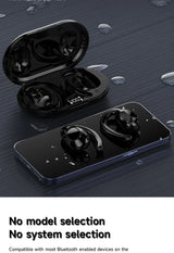 Wireless earbuds with their charging case and a smartphone.