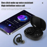 Wireless earbuds with a charging case next to a smartphone displaying a voice assistant interface.