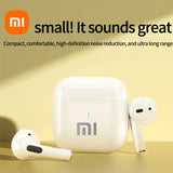 Wireless earbuds with a charging case, displaying the Xiaomi (Mi) logo.