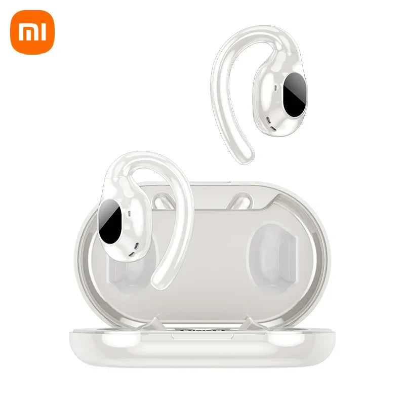 Wireless earbuds with a charging case, featuring the Xiaomi logo.