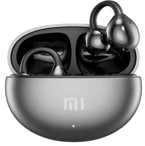 Wireless earbuds in a charging case with the Xiaomi (Mi) logo visible.
