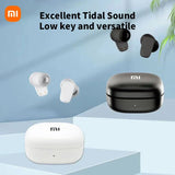 Wireless earbuds with charging cases in black and white colors.