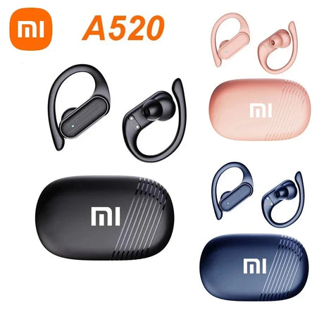 Wireless earbuds with charging cases in different colors from the Xiaomi A520 model.