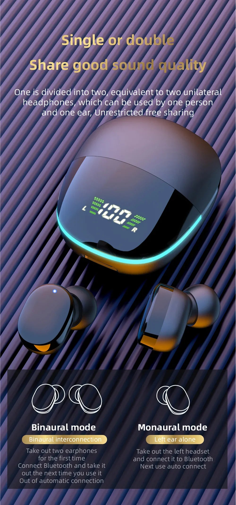 Wireless earbuds with a digital display charging case.