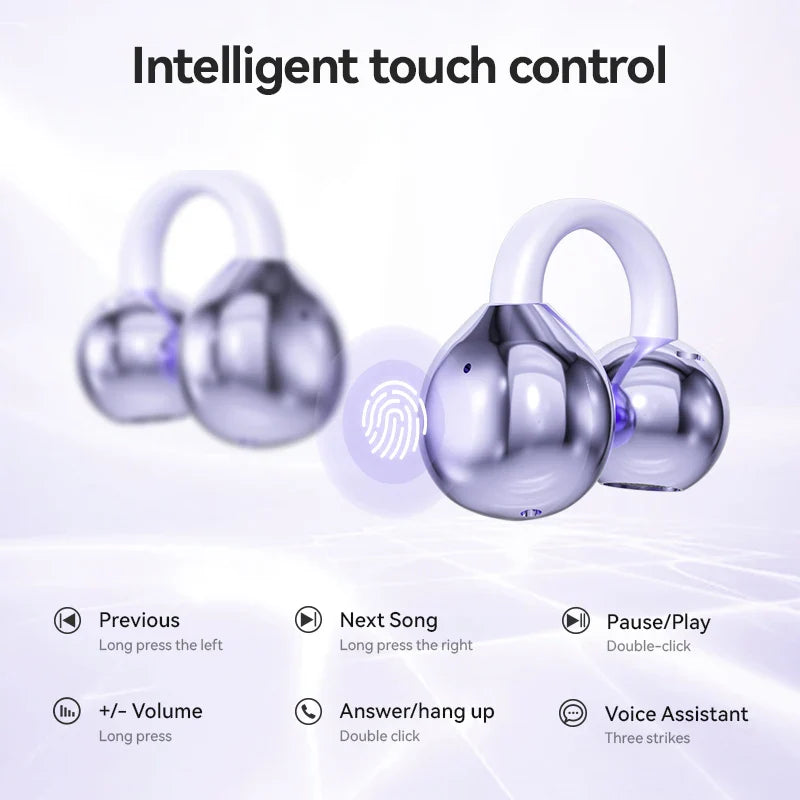 Wireless earbuds with touch control features and a fingerprint sensor.