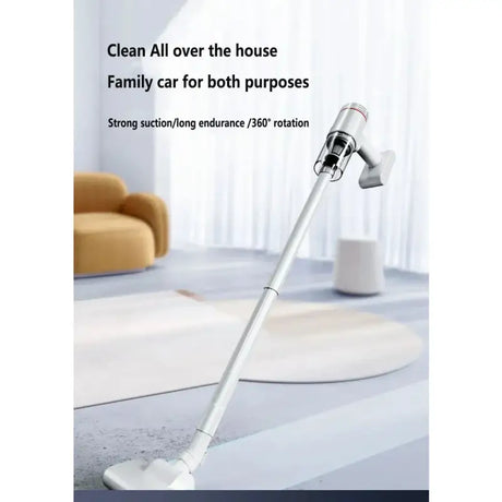 a white vacuum cleaner on a white floor