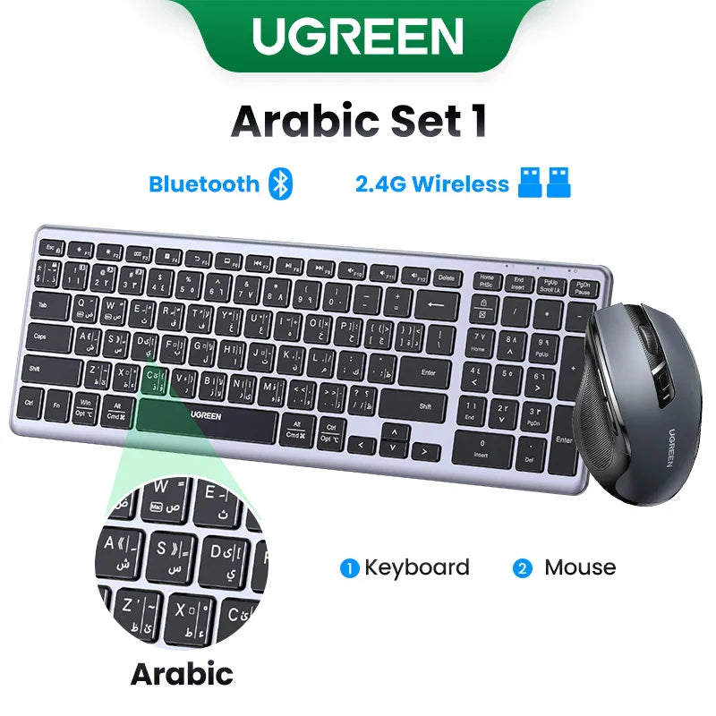 Wireless keyboard and mouse set with Arabic characters from UGREEN.