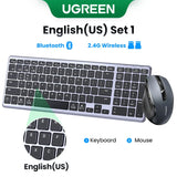 Wireless keyboard and mouse set from UGREEN with Bluetooth and 2.4G connectivity options.