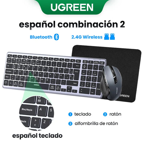 Wireless keyboard and mouse set with Spanish layout and mousepad from UGREEN.