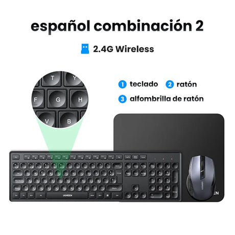 Wireless keyboard and mouse set with a mousepad.