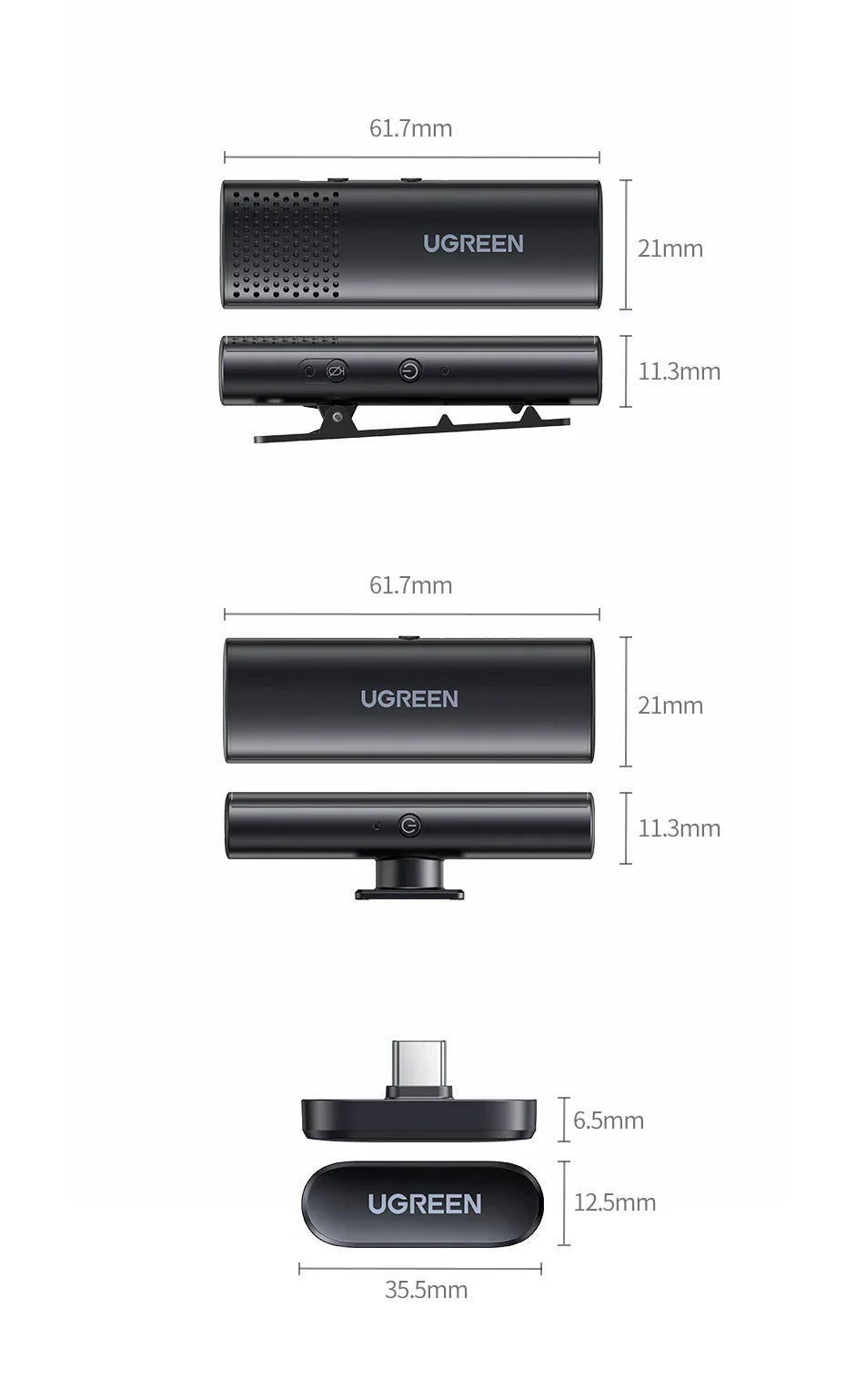 Wireless microphone system dimensions.