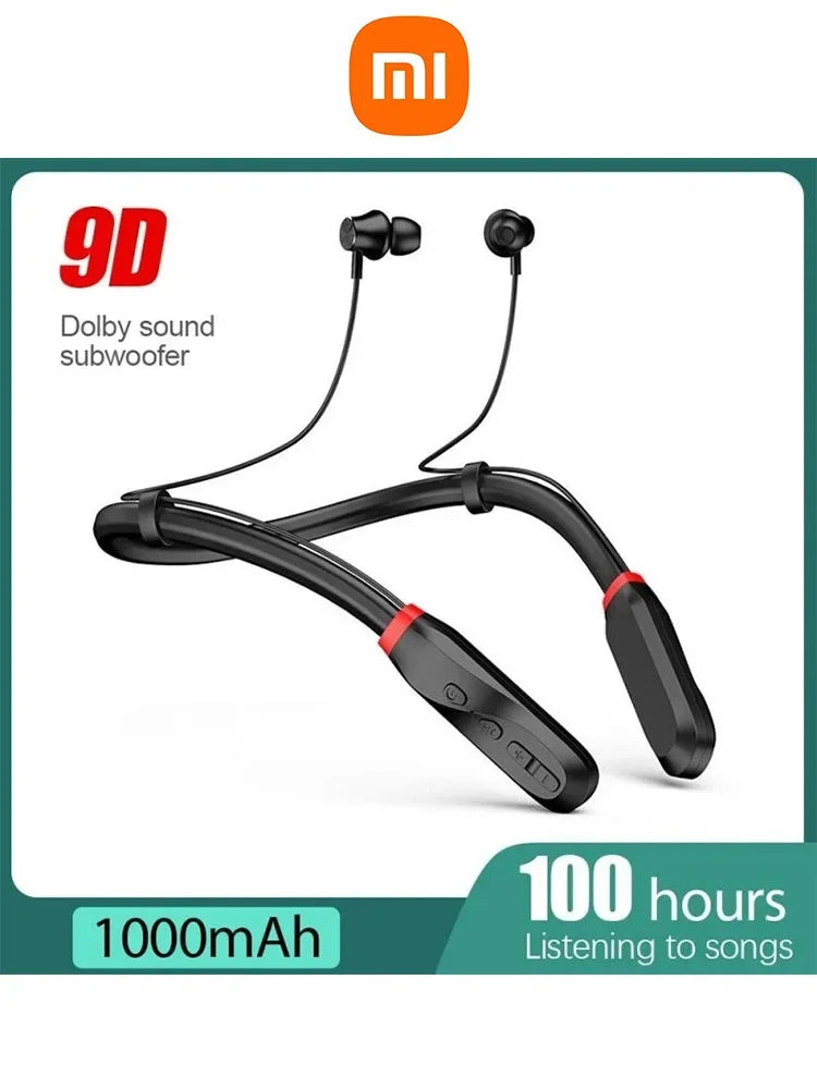 Wireless neckband earphones with Dolby sound and a long battery life.