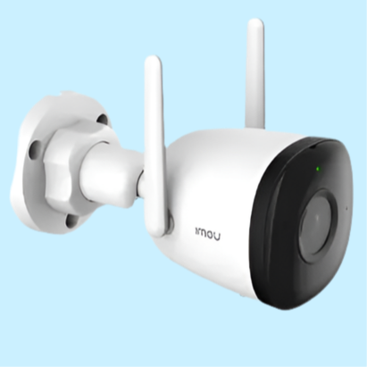 Wireless outdoor security camera with two antennas.