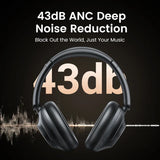 Wireless over-ear headphones with ’43db’ displayed between the ear cups.
