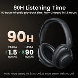 Wireless over-ear headphones with long battery life.