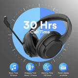 Wireless over-ear headphones with a microphone attached.
