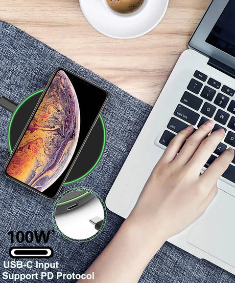 Wireless charging pad for smartphones with USB-C input.