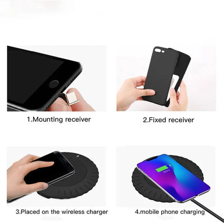 Wireless charging pad with step-by-step instructions for use.