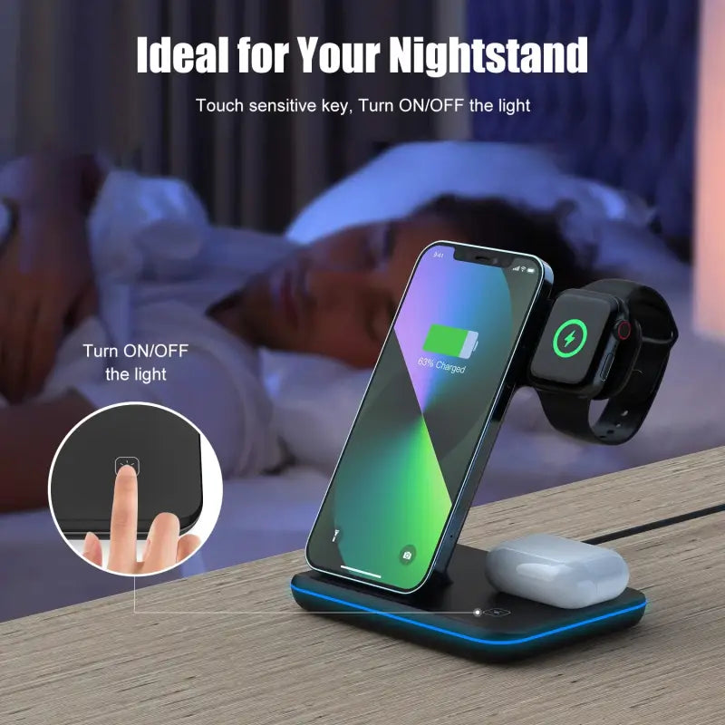 a phone and a wireless charger on a table