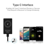 Wireless charging receiver adapter for Type C interface phones and devices.