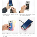 Wireless charging receiver attachment for smartphones.