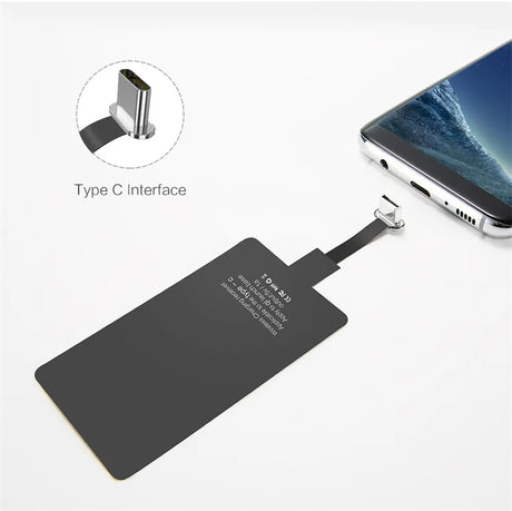 Wireless charging receiver pad with Type-C connector for smartphones.