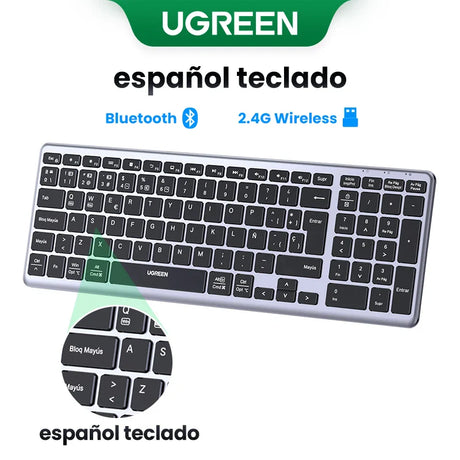 Wireless Spanish keyboard with Bluetooth and 2.4G connectivity from UGREEN.