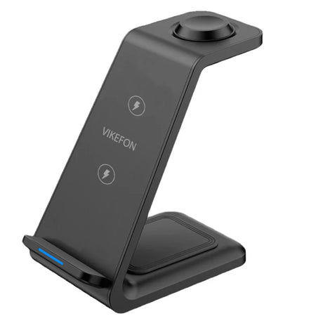 Wireless charging stand for smartphones with multiple charging coils.