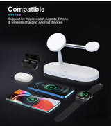 Wireless charging station for multiple devices.
