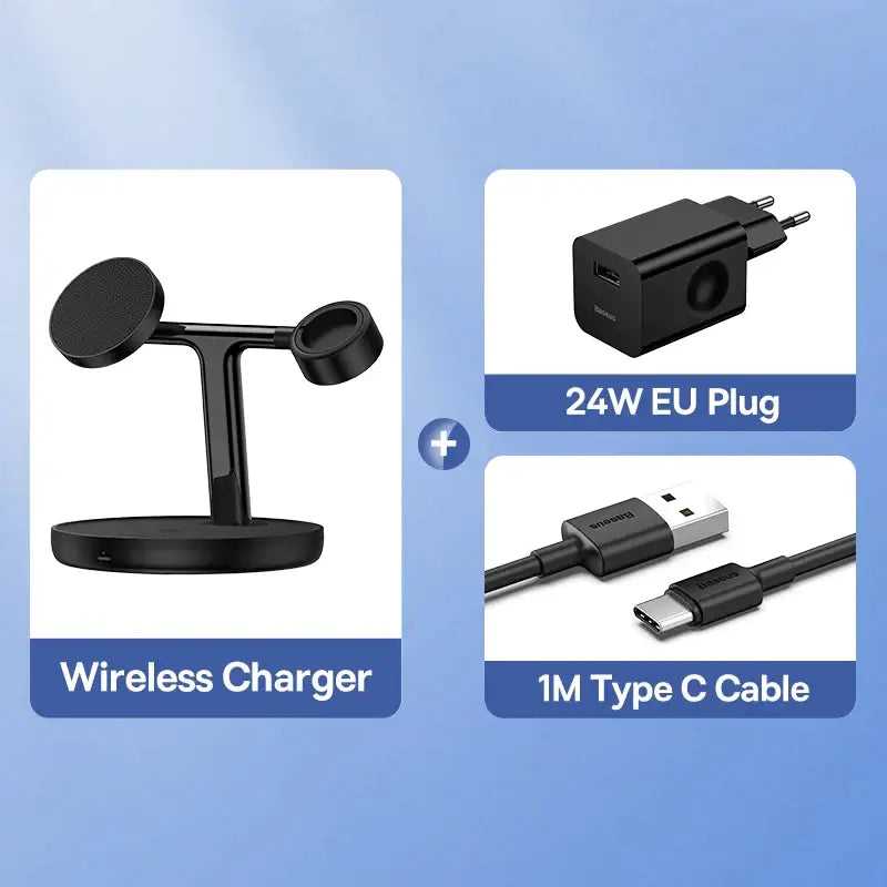 The wireless charging station is shown with two different types of chargers