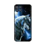 a wolf in the night with stars and moon on the back of an iphone case