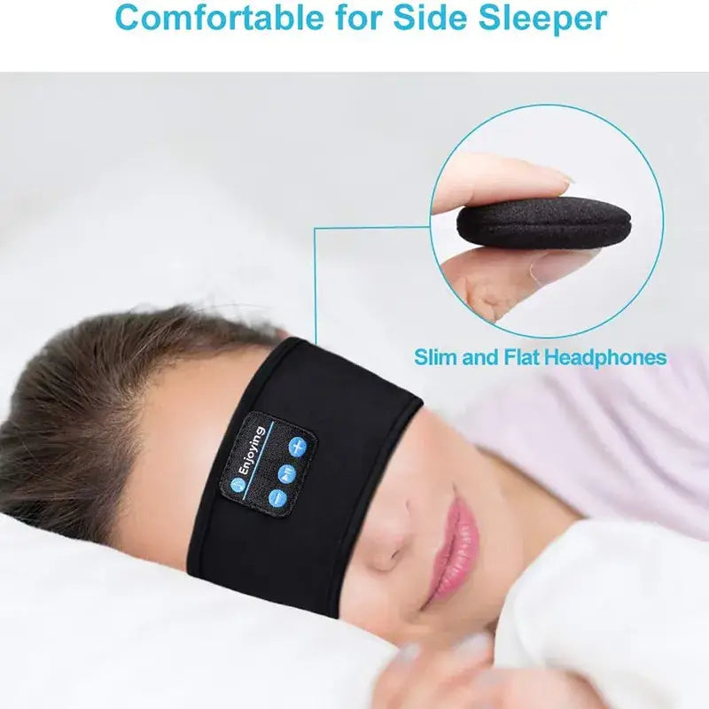 a woman sleeping with a black eye mask on her face