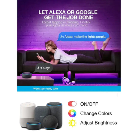 A woman laying on a couch with a smart device next to her