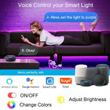 a woman laying on a couch with a smart light