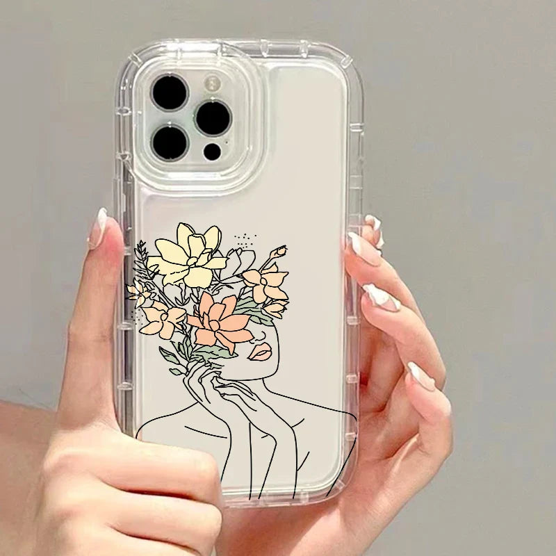 a woman holding a flower phone case