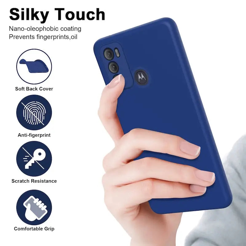 a woman holding a phone case with the text sky touch