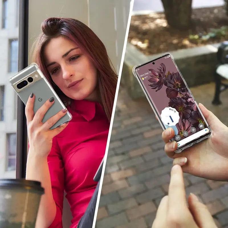 a woman holding a cell phone in her hand