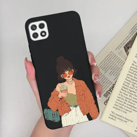 a woman holding a phone case with a picture of her