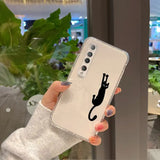 a woman holding up a phone case with a black cat on it