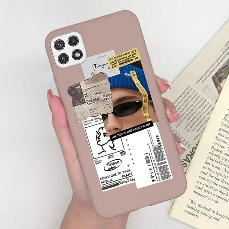 a woman holding a phone case with a photo of her face