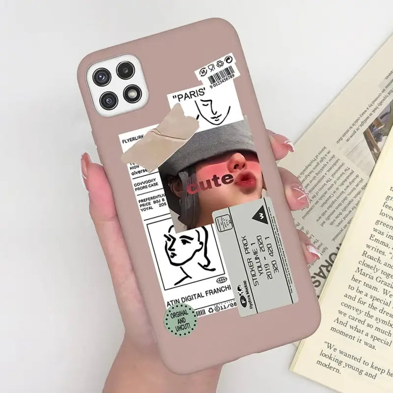 a woman holding a phone case with a photo of her face