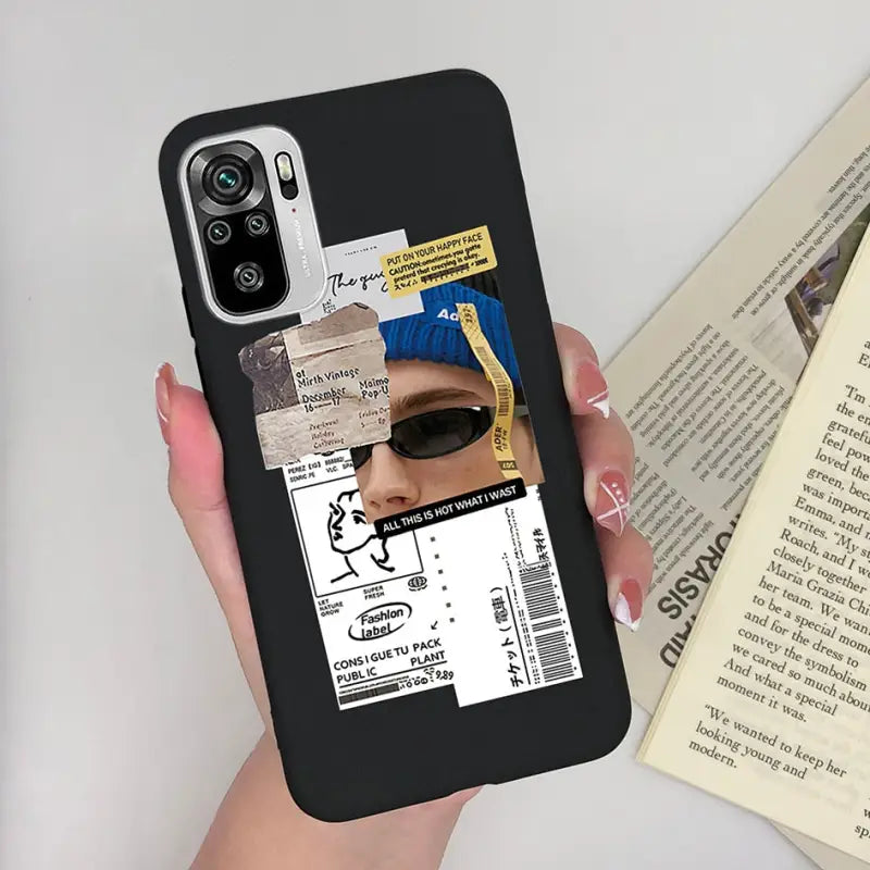 a woman holding a phone case with a photo of her face