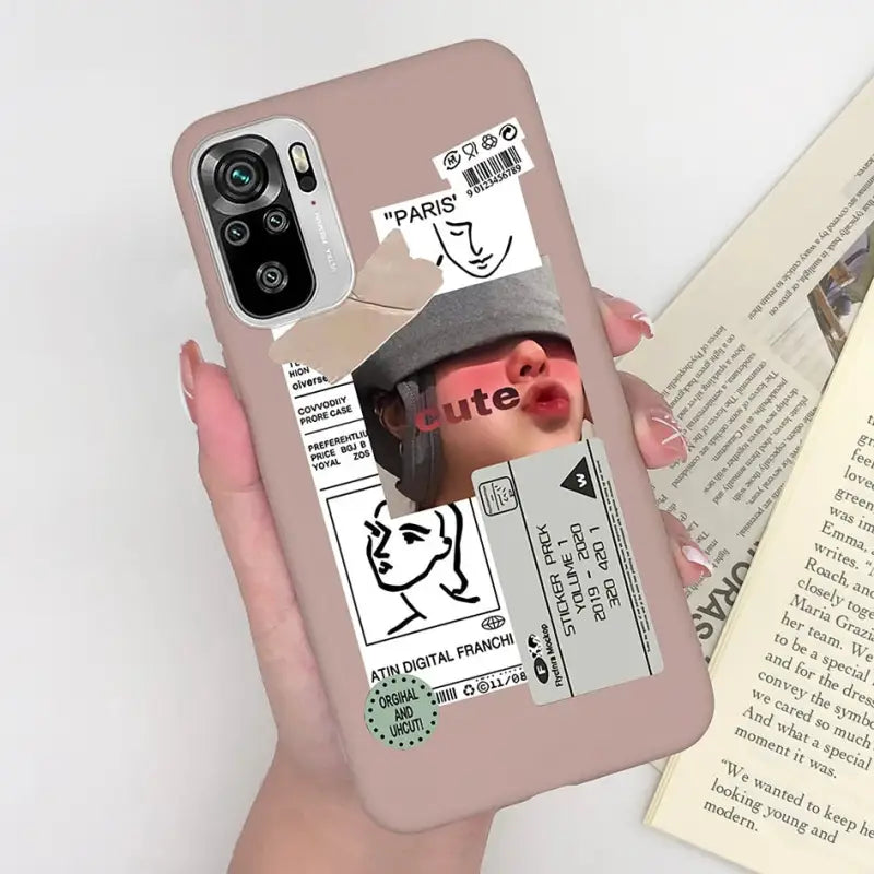 a woman holding a phone case with a photo of her face