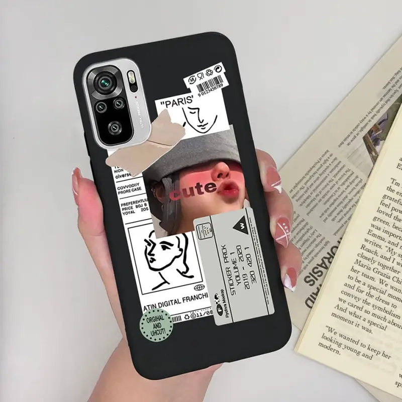 a woman holding a phone case with a picture of her face