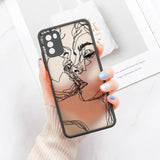 someone holding a phone case with a drawing of a woman