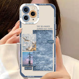 a woman holding up a phone case with a picture of a ship