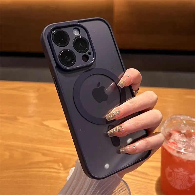a woman holding a phone case with a ring on it