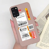 a woman holding a phone case with a barcode barcode